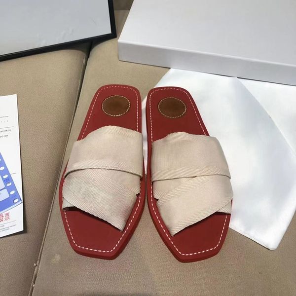 

2021 women woody mules slippers designer canvas cross woven sandals summer outdoor peep toe casual slipper letter stylist shoes with box, Black