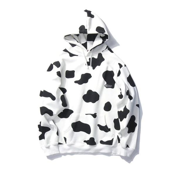 

mens harajuku hoodies streetwear sweatshirts men cow print hooded pullover hip hop hoodie casual autumn loose sweatshirt, Black
