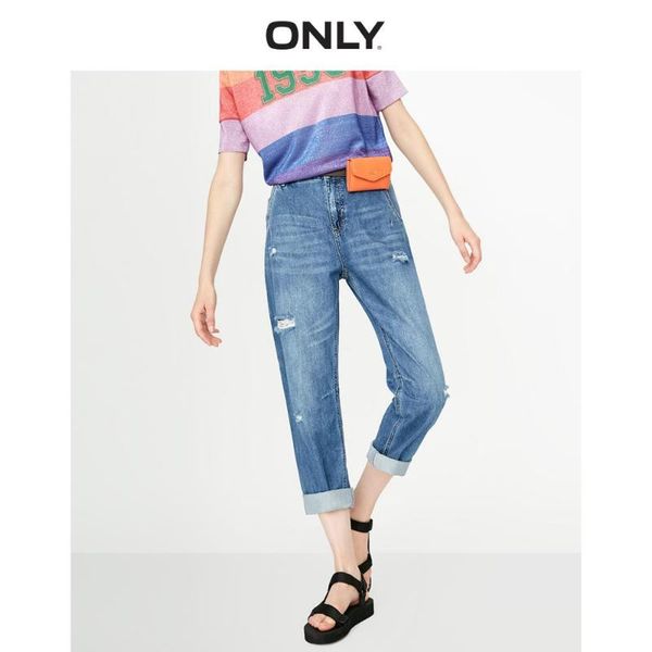 

women's jeans only straight fit low-rise ripped crop | 119149695, Blue