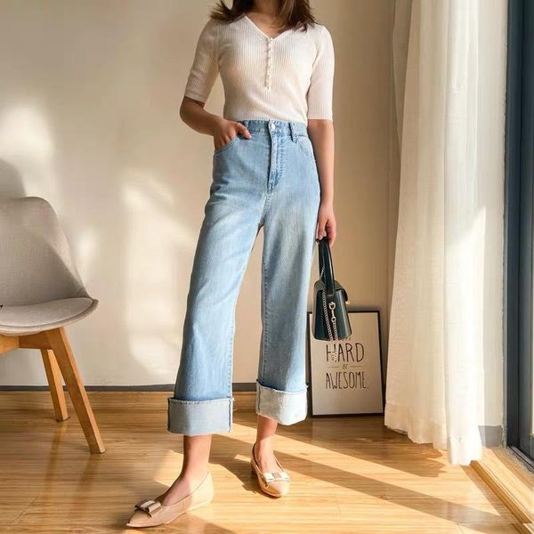 

women's jeans women 2021 spring loose wide-leg, Blue