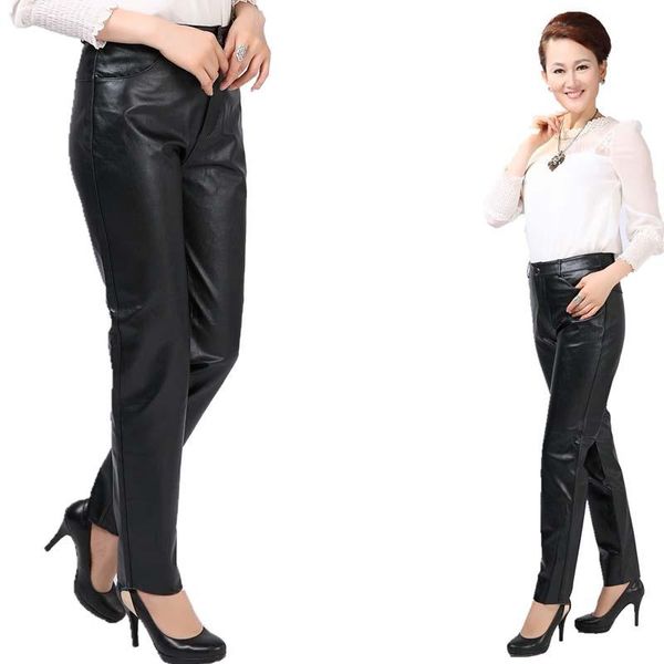 

women's pants & capris tide fashion women soft leather female casual leggings long trousers black plus size -4xl, Black;white