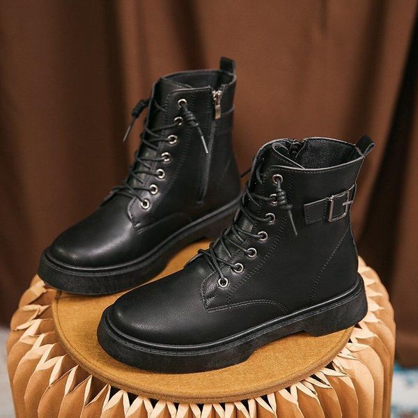 

boots 2021 winter short round toe mid-heel platform shoes women, Black