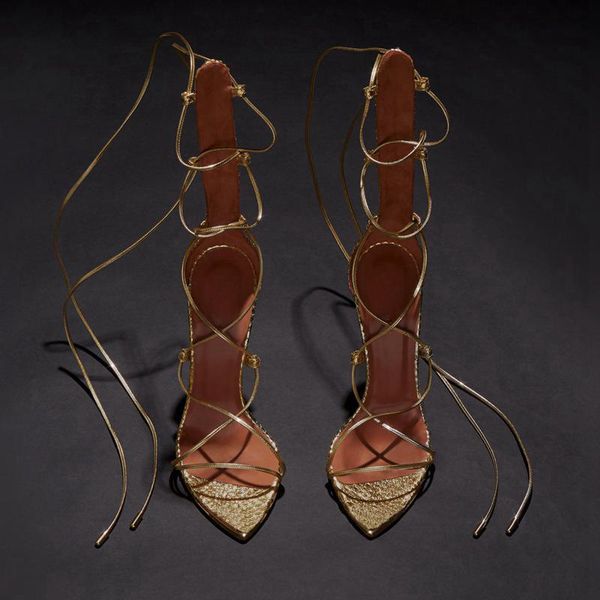 

summer fashion gold gladiator sandals open toes stiletto heel snake pattern lace up chic high heels women party designer shoes, Black