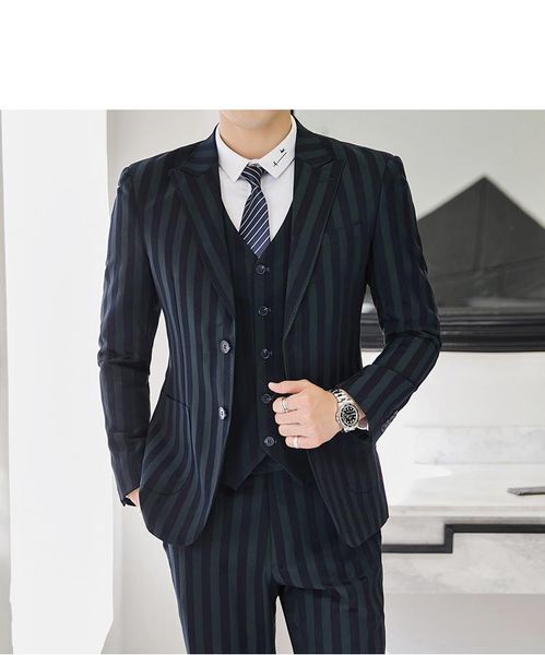 

men's suits & blazers dark green striped men costume homme mariage 3 piece terno smoking masculino christmas suit prom party wear, White;black