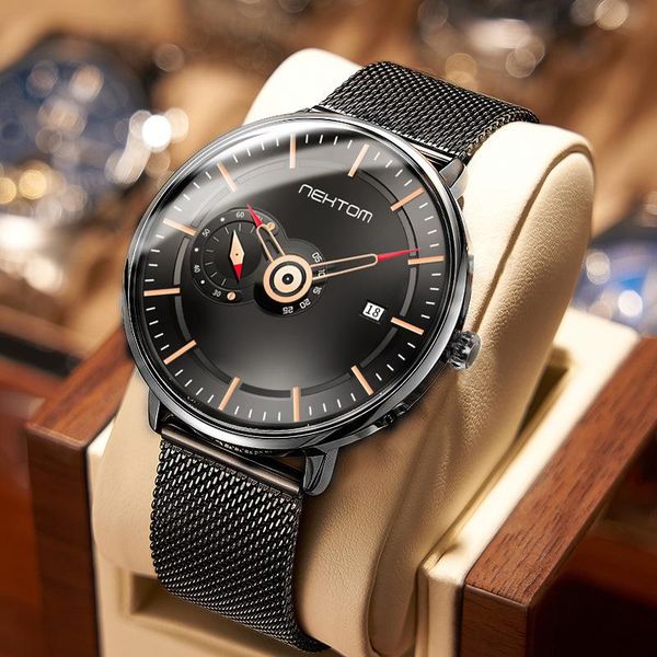 

wristwatches nektom men's watches business chronograph waterproof sport quartz male wristwatch clock relogio masculino, Slivery;brown