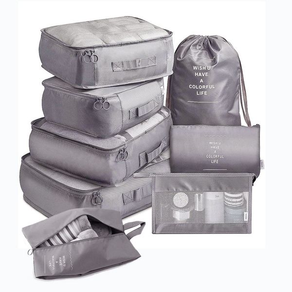 

8pcs set travel organizer storage bags suitcase packing set storage cases portable luggage organizer clothes shoe tidy pouch bag, Black;red