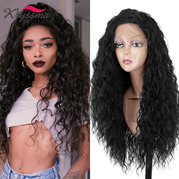 

lx brand kinky curly hair long black synthetic lace front wig for women blonde curly ombre lace wig with baby hair glueless wigsfactory dire