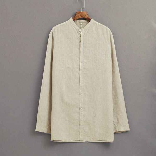 

2021 new brand large solid stand collar men shirts spring and autumn shirt mens chest 120cm chemise homme overhemd w277, White;black