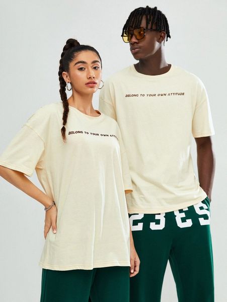 

slogan graphic drop shoulder tee b8y7#, White;black
