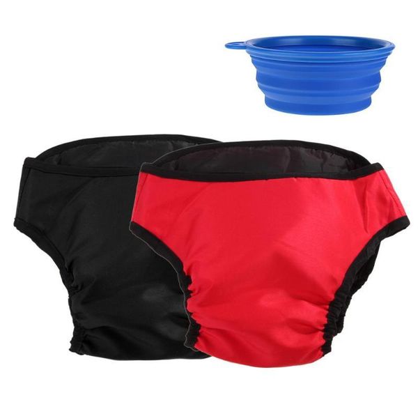 

dog apparel 2pcs cotton blend physiological pants diapers pet puppy reusable shorts briefs+bowl short femme bitch