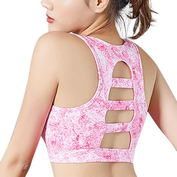 

gym clothing sports bra high support impact padded tie dye yoga crop women push-up halter elastic vest workout underwear, White;black