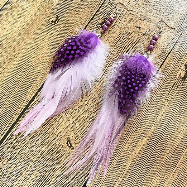 

dangle & chandelier m&g ethnic nature purple white feather earrings for women beads pendant long drop bohemian jewelry accessories, Silver
