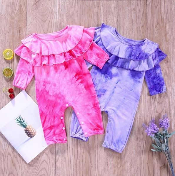 

baby girls clothes tie dyed lace girl rompers long sleeve children jumpsuits button newborn playsuits baby boutique clothing dw6108, Blue