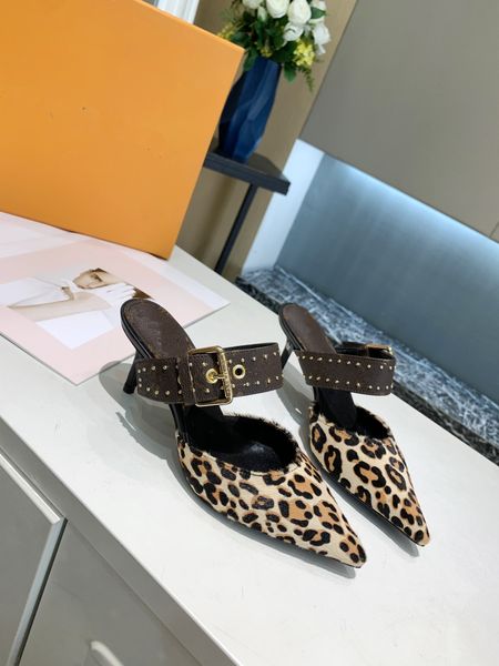 

designer sandals slippers women genuine leather luxury ladies style high heel slipper rivets design ing, Black