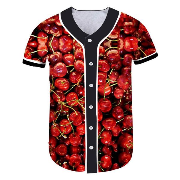

men's t-shirts seductive red cherry 3d print short sleeve baseball jersey men women fruit button shirts novelty custom t shirt, White;black