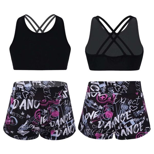 

clothing sets kid girls dancewear sports outfits stretchy sleeveless with leggings shorts pants for gymastics workout performance, White