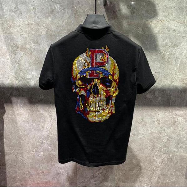 

nice design plus size 3xl 2022 rhinestones polo shirts men brand shorts sleeve fashion man streetwear v neck slim cotton polo, White;black