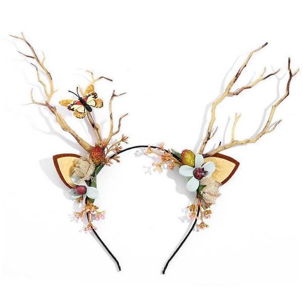 

christmas flower crown festival headband women hair accessories headdress deer floral garlands antlers flower qylcve