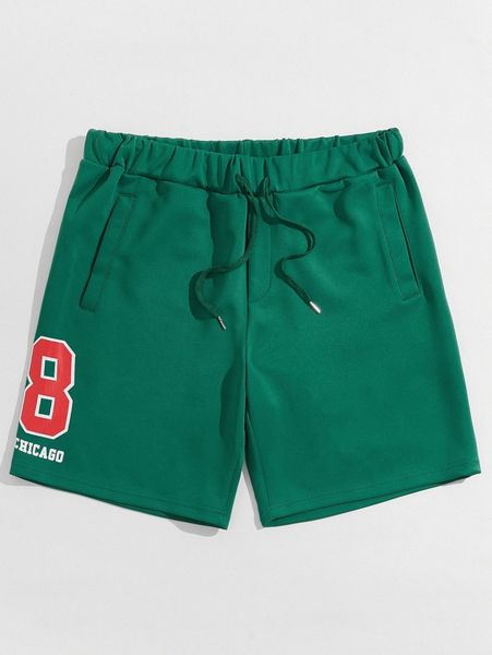 

men letter graphic drawstring track shorts 04sk#, Black