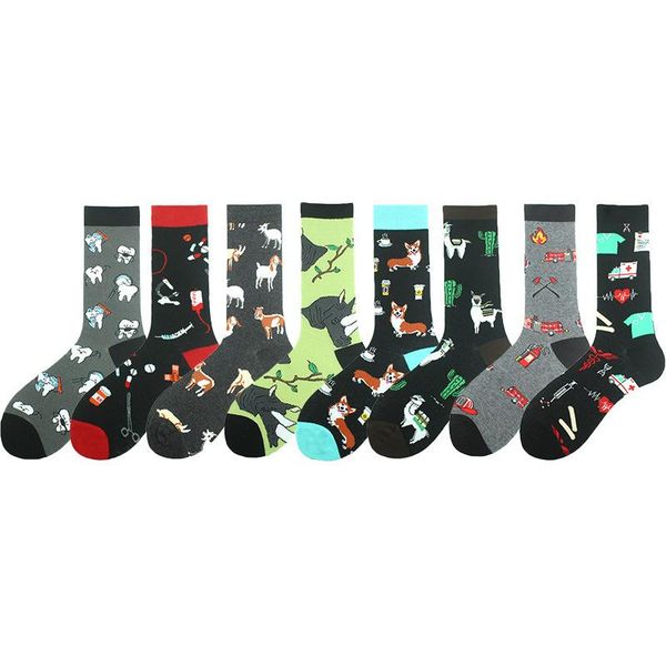 

men's socks fashion funny mens hip hop harajuku kawaii dog rhino animal picture teeth bandage printing casual gifts for men, Black