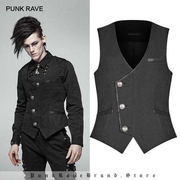 

punk rave men's steampunk black classic style simple vest fashion casual handsome symmetrical placket design cosplay men vest, Black;white