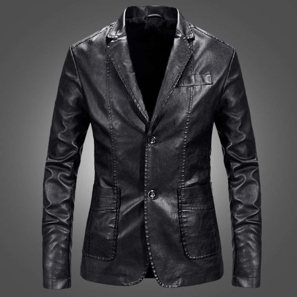 

autumn and winter new men's thickened casual coat korean slim lapel suit leather jacket menwinter, Black;brown