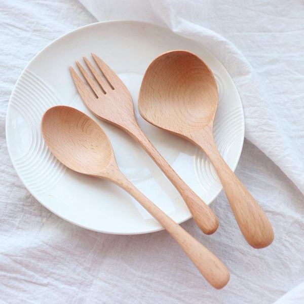 

spoons wooden spoon fork kitchen cooking utensil tool soup teaspoon tableware portable japanese-style for bar dinnerware #