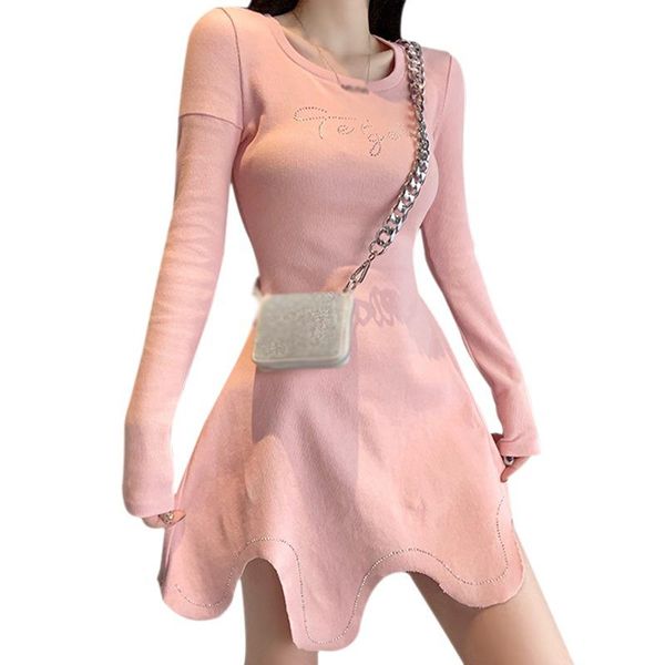 

casual dresses bobora korean dress alphabet print canonicals slim temperament irregular long-sleeved vestido de mujer pink, Black;gray