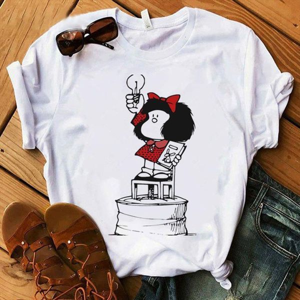 

funny cartoon paz mafalda or womens t shirt quiero cafe printed graphic harajuku casual tee, White