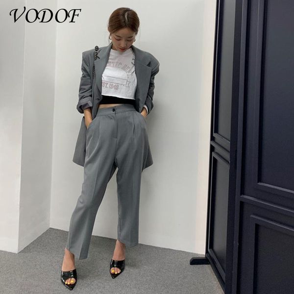 

women's suits & blazers vodof womens blazer two piece suit set double breasted jacket 2021 spring ladies formal, White;black