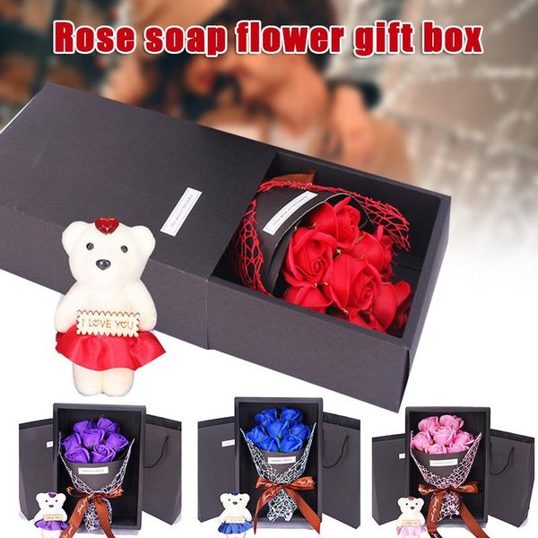 

simulation rose handmade soap flower bouquet with gift box wedding christmas birthday gift sp99