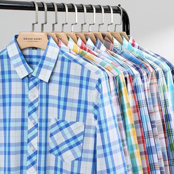 

men's casual shirts men cotton plaid shirt breathable soft sweat-absorbent loose turn-down collar long-sleeve plus size, White;black