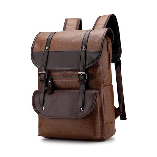 

men vintage backpack leather pu male lapbagpack travel waterproof large capacity back pack bag black men backpacks mochila