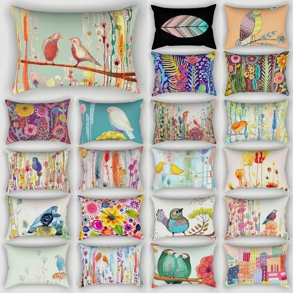 

30*50 cm rectangle abstract pillow case flower brid pattern sofa bedroom short plush cushion cover simple home decoration
