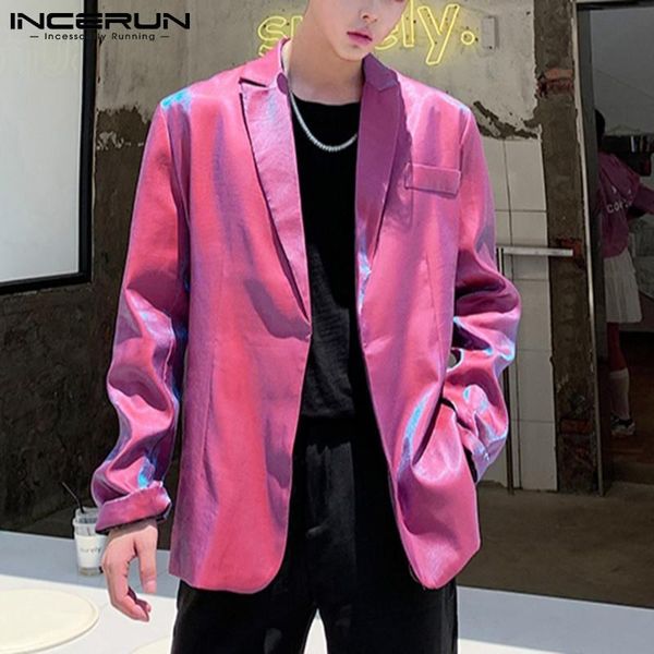 

men's suits & blazers fashion men blazer shiny lapel long sleeve solid color streetwear casual 2021 party nightclub thin coats incerun, White;black