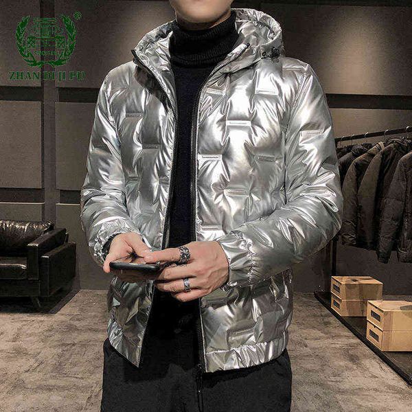 Piumino coreano Casual Warm Hooded Channel Cloth Goffratura Slim Cappotti Uomo Outdoor Antivento Leggero Mens Down Jackets G1115