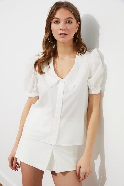 

women's blouses & shirts trendyol embroidery detail shirt twoss20go0479, White
