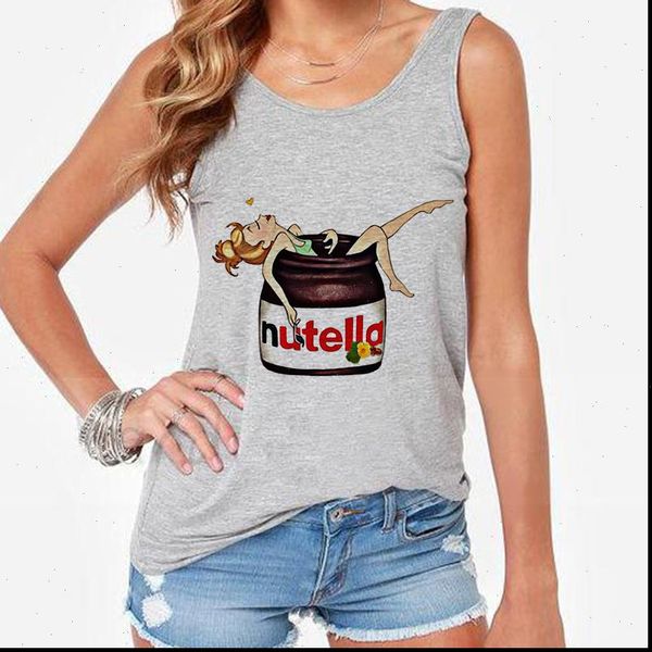 

nutella kawaii print harajuku camisole vest tank women tshirt tee streetwear casual sleeveless plus size female t shirts, White