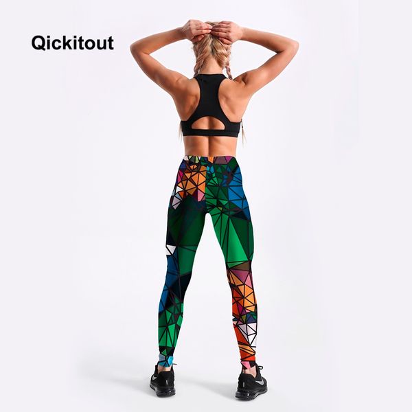 

qickitout leggings sample womens diamond color stitching leggings digital print pants trousers stretch pants plus size dropship, Black