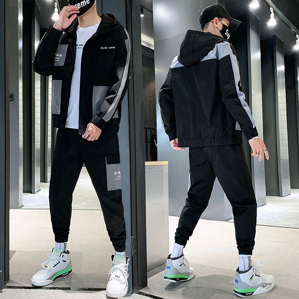

new 2021 autumn workout sets for men in casual male sport suit track two piece jacket set + dropshipping pants bsjg, Gray