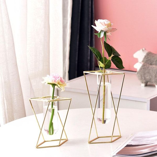 

vases nordic ins geometric light luxury metal vase, wrought iron ornaments creative home living room floral flower glass