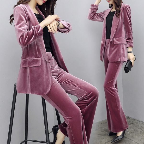 

gold velvet female fashion spring self-cultivation temperament large size suit two sets of tide 5wol, White