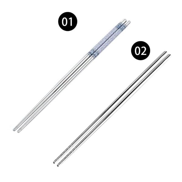 

2021 new 1pair chinese style length white flower patters chopsticks stainless steel chopsticks portable reusable