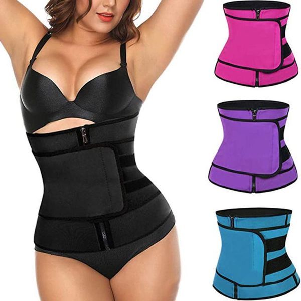 

waist support women sport trainer corset adjustable body sculpting strap zipper belly belt gym fitness weightlifting slim belts, Black;gray