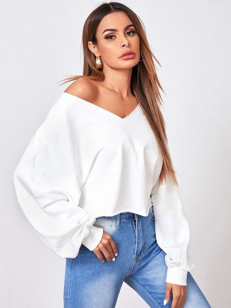 

drop shoulder raw hem pullover e29v#, White;black