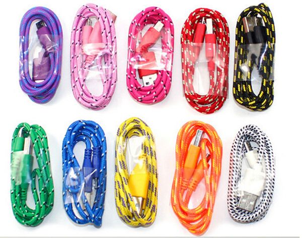 

1m 3 ft braided rounded usb cable data sync cable charging cord for cell phone ap 5/6/6 plus samsung galaxy s3 s4 s6 note4 dhl free