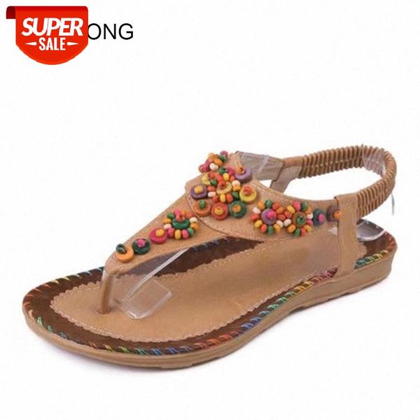 

lcizrong women bohemia beach sandals big size 34-43 embroidery female candy string bead flip flop flat sandals casual girl shoes #8i8p, Black