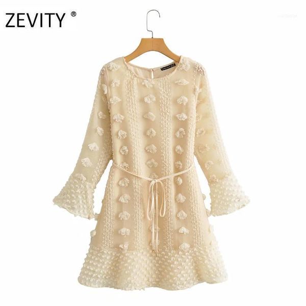 

casual dresses zevity women autumn elegant fur ball decoration ruffles mini dress ladies french style o neck lace up sashes ds27531, Black;gray
