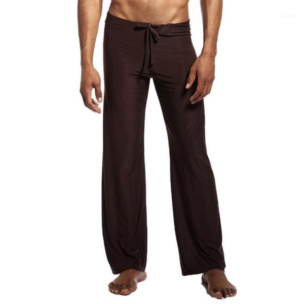 

men's sleepwear summer men casual solid color harajuku low-waisted drawstring loose pants running yoga trousers clothing, Black;brown