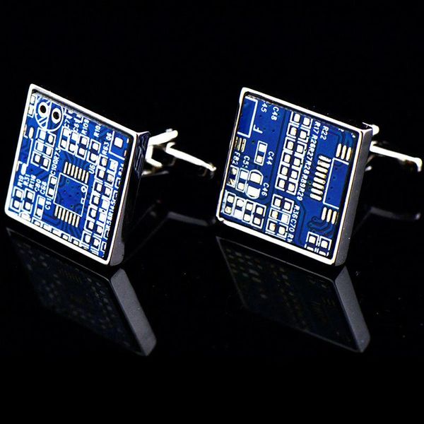 

cuff link and tie clip sets 2pcs technology theme cufflinks studs circuit board metal french buttons charm jewelry box, Silver;golden